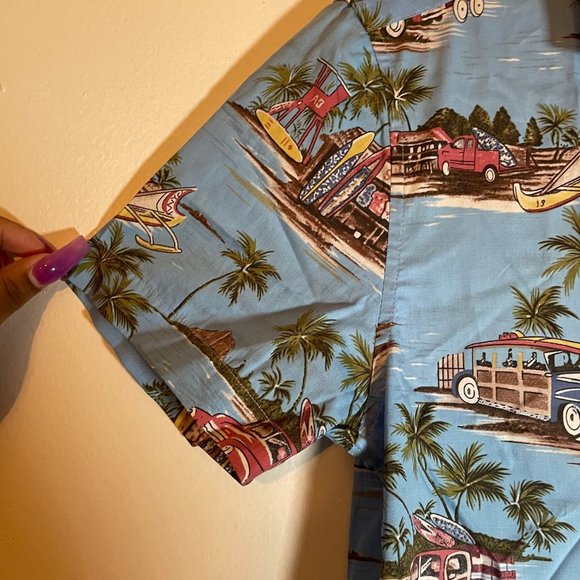 PJ Paul Jones Mens Blue Tropical Hawaiian Short Sleeve Button Up Shirt Small - Picture 3 of 8